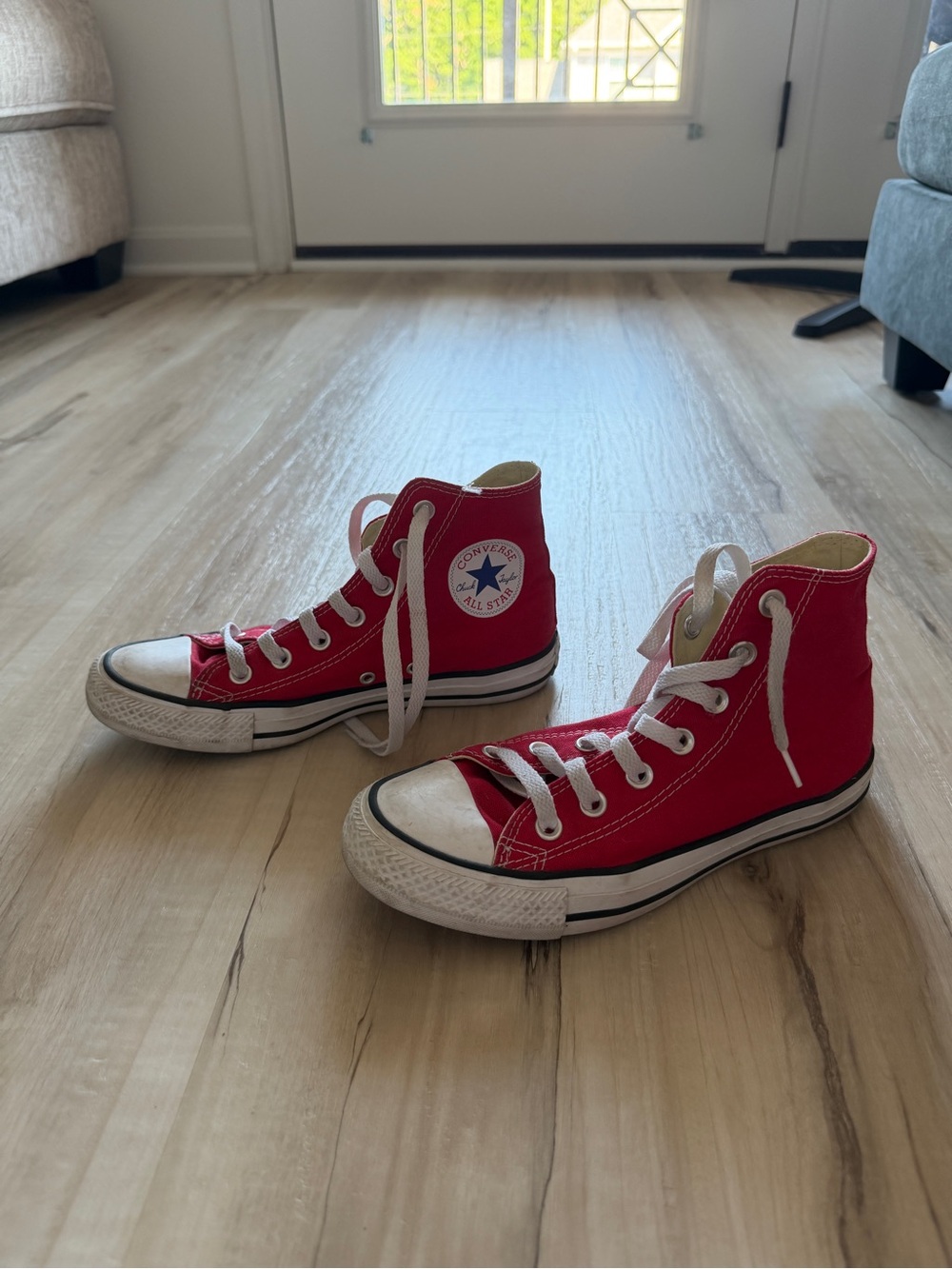 Converse High Top Sneakers in Red with White Accents